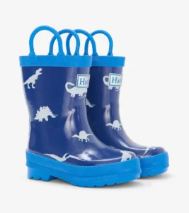 Hatley Little Dinos waterproof rain boots for toddler boys with dinosaur design and side handles