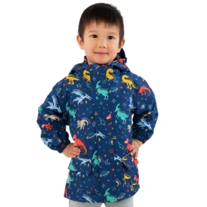 Jan & Jul Cozy-Dry Space Dinos fleece-lined waterproof rain jacket for toddler boys