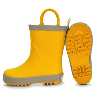 Jan & Jul Puddle-Dry yellow waterproof rain boots for toddler boys with easy-on handles