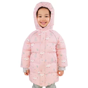 Jan & Jul Kids Winter Coat in Pink Forest, warm insulated winter jacket for girls