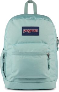 Faded Sage JanSport Cross Town Backpack with laptop sleeve and front organizer pocket for teen girls