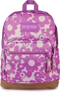 JanSport Right Pack Backpack with laptop sleeve, Cordura fabric, and suede leather bottom for teen students