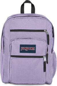 JanSport Big Student backpack in pastel lilac with laptop compartment and spacious school storage