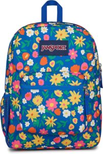 JanSport Cross Town Backpack in a stylish design with front organizer pocket and water bottle pocket for everyday use