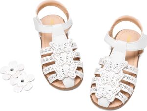 White DREAM PAIRS toddler closed-toe sandals with interchangeable flower and butterfly decorations White DREAM PAIRS toddler closed-toe sandals with interchangeable flower and butterfly decorations