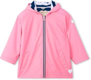 Kids waterproof splash jacket with soft lining, zip front, and pockets designed for rainy-day outdoor play and comfort.