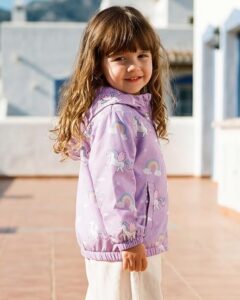 Toddler girls lightweight fleece-lined jacket with zipper, elastic cuffs, and water-resistant shell designed for warmth, comfort, and everyday outdoor use.