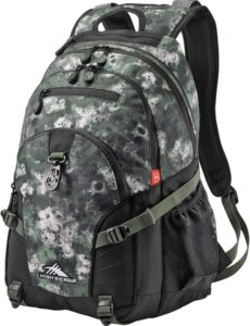 High Sierra Loop Backpack in Urban Camo with multiple compartments, tablet sleeve, and compression straps