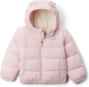 Columbia Tiny Bear toddler jacket with a soft microfleece lining, Thermarator synthetic insulation, water-repellent outer fabric, hood, and hand pockets