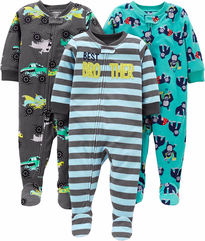 Simple Joys by Carter's baby and toddler boys' 3-pack fleece footed pajamas with playful prints, full-length zippers, and cozy footed designs Simple Joys by Carter's baby and toddler boys' 3-pack fleece footed pajamas with playful prints, full-length zippers, and cozy footed designs