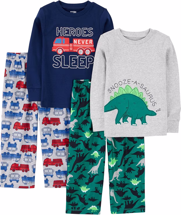 Simple Joys by Carter's toddler boys 4-piece pajama set with long-sleeve tops and cozy fleece pants in playful firetruck prints Simple Joys by Carter's toddler boys 4-piece pajama set with long-sleeve tops and cozy fleece pants in playful firetruck prints