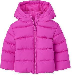 The Children's Place toddler medium-weight puffer jacket with an attached hood, full-zip front, and elasticized cuffs for cool-weather wear