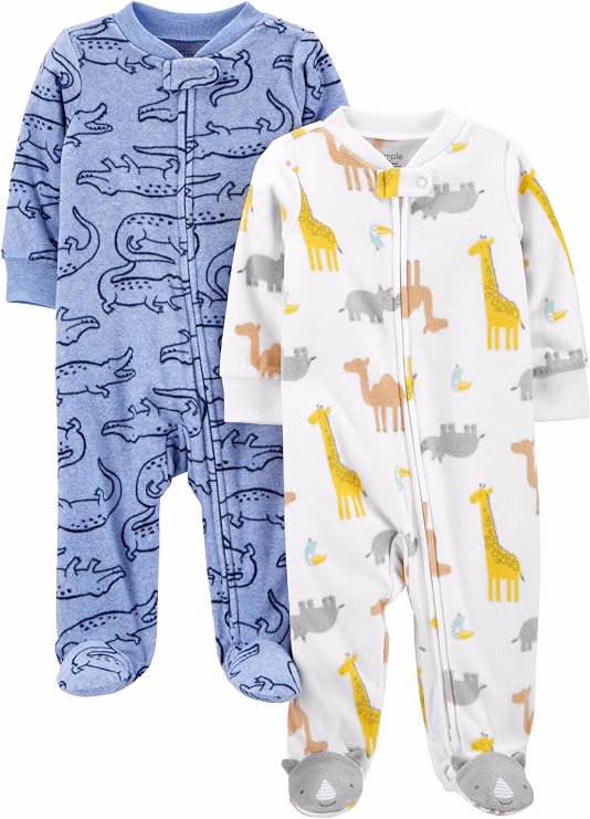 Simple Joys by Carter's baby boys 2-pack fleece pajamas in blue alligator and white giraffe prints with two-way zippers Simple Joys by Carter's baby boys 2-pack fleece pajamas in blue alligator and white giraffe prints with two-way zippers