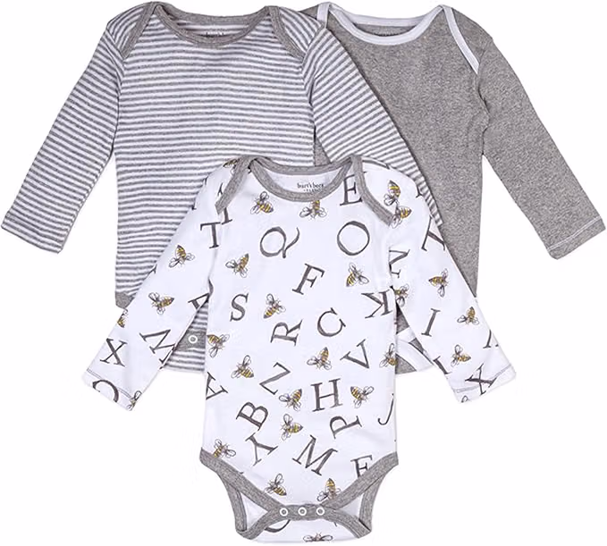 Burt’s Bees Baby organic cotton short-sleeve bodysuits in a convenient three-pack with lap shoulder design and reinforced snaps