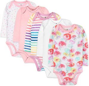 HonestBaby five-pack of long-sleeve organic cotton baby bodysuits in earthy colours