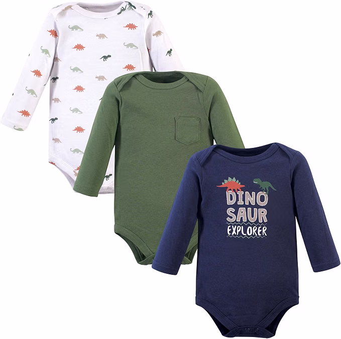 Hudson Baby unisex long-sleeve cotton bodysuits in a coordinating value pack for everyday baby wear