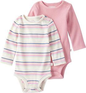 Little Planet by Carter’s Rosewood Pink striped organic cotton baby bodysuits, 2-pack with long sleeves, featuring ribbed and waffle-knit designs