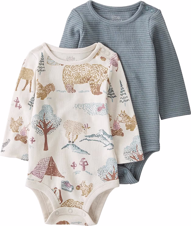 Little Planet by Carter’s long-sleeve organic cotton bodysuit for babies with a soft rib fabric, allover print, and concealed leg snaps