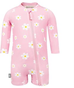 pink daisy one-piece UV sun suit for kids with UPF 50+ sun protection pink daisy one-piece UV sun suit for kids with UPF 50+ sun protection