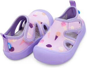 Kids Jan & Jul Sunny Breeze sandals in lavender with quick-dry material, wide toe box, and adjustable strap for summer water play. Kids Jan & Jul Sunny Breeze sandals in lavender with quick-dry material, wide toe box, and adjustable strap for summer water play.