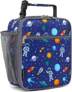 FlowFly astronaut design insulated kids lunch bag with front pocket and carry handle