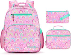 Mibasies girls backpack set with matching insulated lunch bag and pencil case for kindergarten and elementary school students