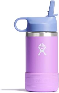 Hydro Flask Kids 12 oz purple insulated stainless steel water bottle with straw cap and protective bottle boot