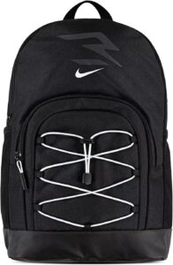 Nike 3BRAND Blitz Bungee backpack with padded laptop sleeve, front bungee cord, two mesh water bottle pockets, and padded shoulder straps