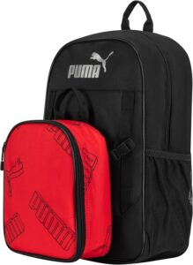 PUMA Colony youth backpack with removable insulated lunch box, mesh water bottle pockets, laptop sleeve, and padded shoulder straps