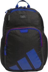 adidas backpack for teen boys with multiple zippered compartments, laptop sleeve, water-resistant material, and sporty design