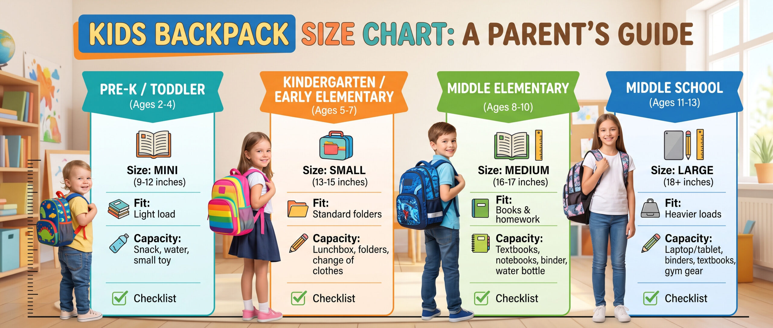 Kids Backpack Size Chart