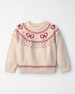 Carter's toddler girl Fair Isle sweater in 100% organic cotton with a bow-inspired knit pattern, long sleeves, and ribbed trim