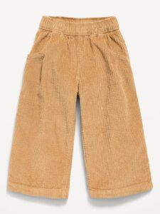 Toddler girl wearing Old Navy 100% cotton wide-leg corduroy pants with an elastic waist and scoop pockets